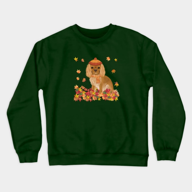 Ruby in Fall Leave, Ruby Cavalier King Charles Spaniel Crewneck Sweatshirt by Cavalier Gifts